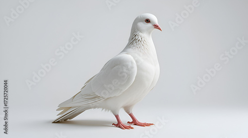 White jacobin pigeon standing isolated on white background