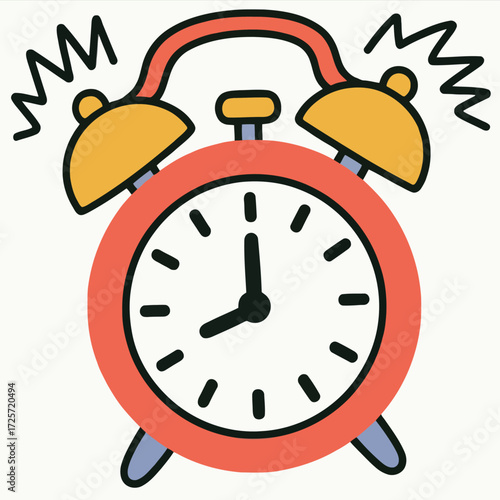 Retro alarm clock ringing wake up morning time concept vector Hand drawn