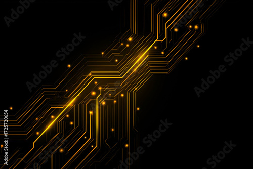 A modern black background featuring glowing circuit board patterns, symbolizing futuristic minimal technology style.