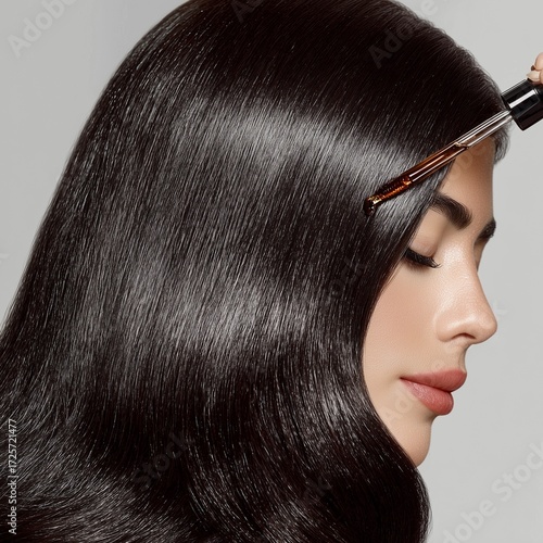 Hair Oil Nourishment - Woman Applying Hair Oil for Silky Smooth Hair Treatment - hydration dropper