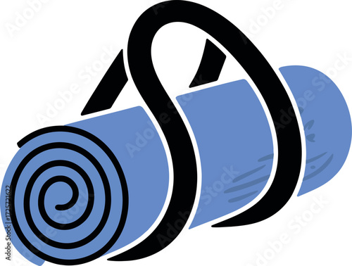 Rolled blue yoga mat with black strap compact exercise equipment vector Hand drawn