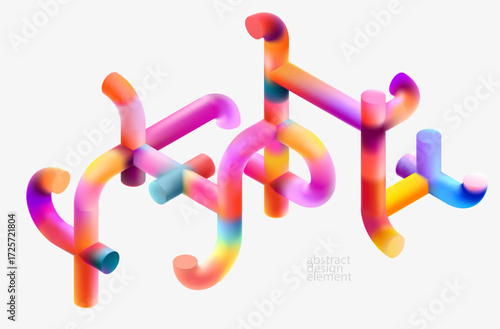 Abstract geometric background of Multicolored 3D cylinders. Vector composition of isometric  shapes.