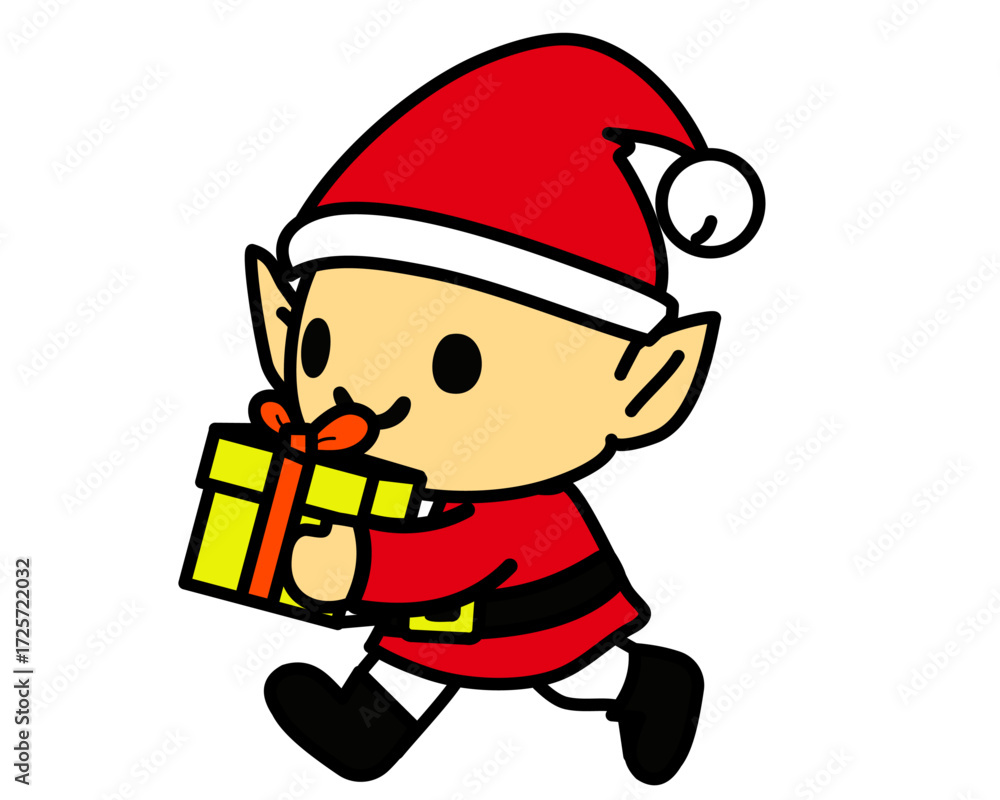 Obraz premium サンタの助手エルフのカラーイラスト ベクター