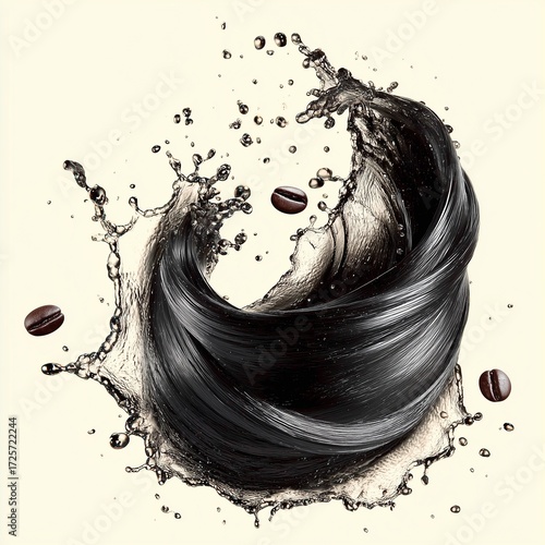 Coffee Hair Energy - Dynamic Splash of Coffee with Beans Floating in Artistic Swirl - natural caffeine