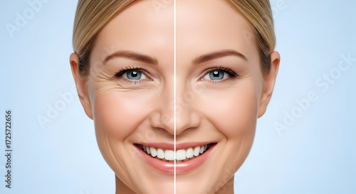 Before and After Anti Aging Treatment Wrinkle Reduction Skincare Beauty Cosmetic Facial Rejuvenation Dermatology