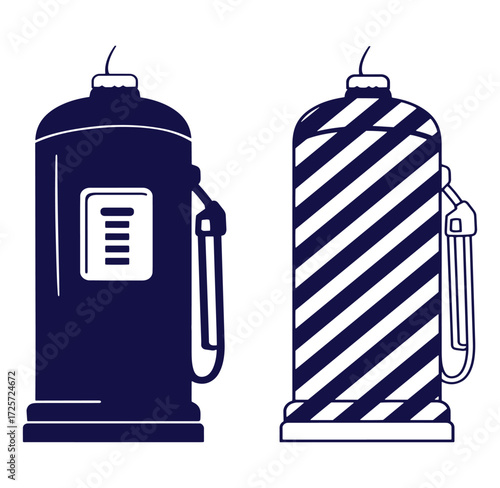 Two stylized gas pump illustrations in a minimalist style and clean line art design