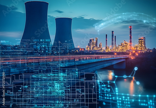 A critical infrastructure with digital data overlays or geospatial maps to symbolize technology that improves safety and maintenance.