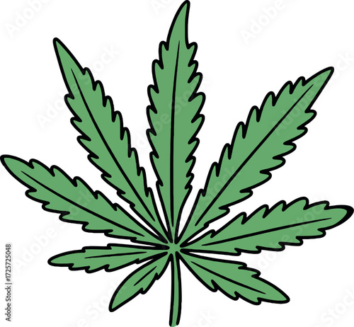 Stylized cannabis leaf illustration for medical and recreational use vector Hand drawn