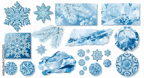 Snowflake illustration featuring frozen elements such as snowflakes and wintry ice crystals, beautiful details for winter and holidays.