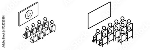 Presentation setup with audience and screen in a seminar room for a business event in the afternoon