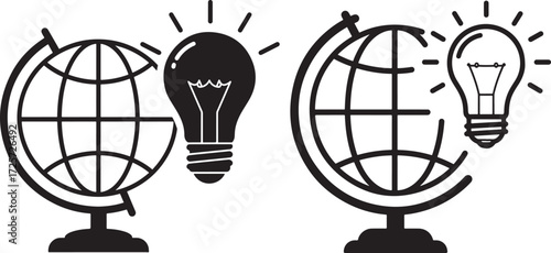 Two globes with light bulbs idea silhouette