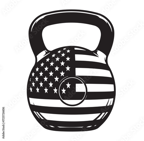 American flag design on kettlebell fitness symbol ideal for patriotic exercise illustrations