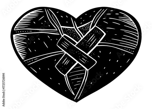 Broken Heart with Bandage Silhouette, Emotional Healing SVG, PNG