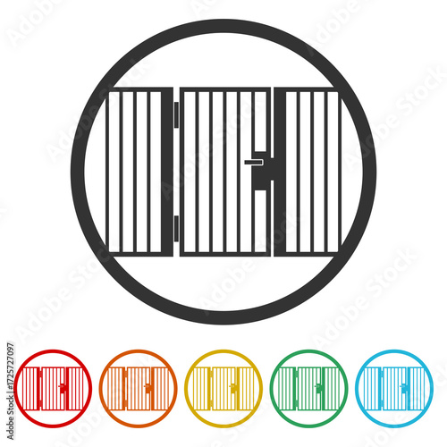Metal fence icon. Set icons in color circle buttons