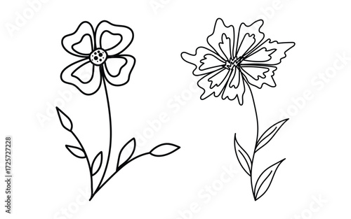 Two simple flower outlines on a white background art