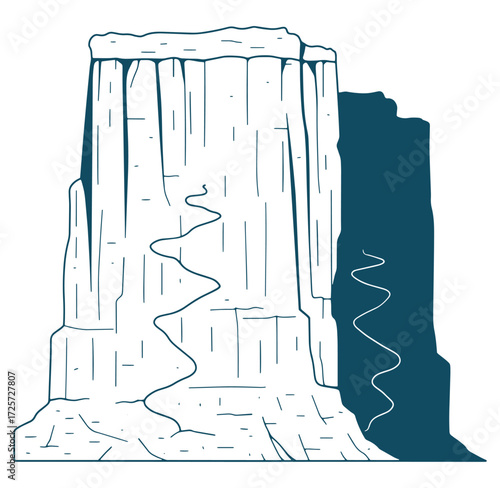 Vector illustration of a dramatic cliff formation with a winding path and shadow