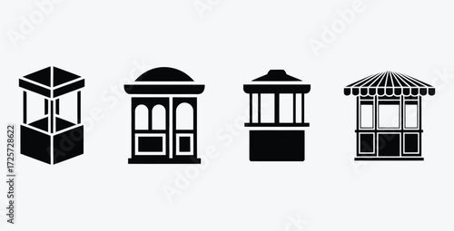 Collection of Various Kiosk Silhouette Designs for Market or Information Booth