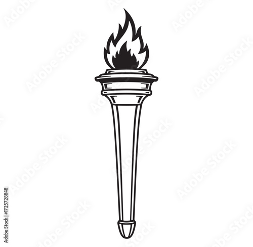 Classic black and white torch with flames symbolizing knowledge and enlightenment