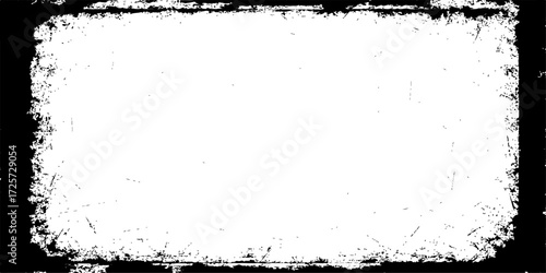 Grunge black frame with ink texture and splatter design vector border