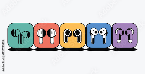 Colorful wireless earbuds vector illustration concept for music and technology