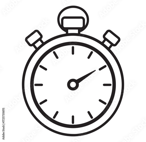 Simple black and white stopwatch icon illustrating concepts of timing measurement and time management
