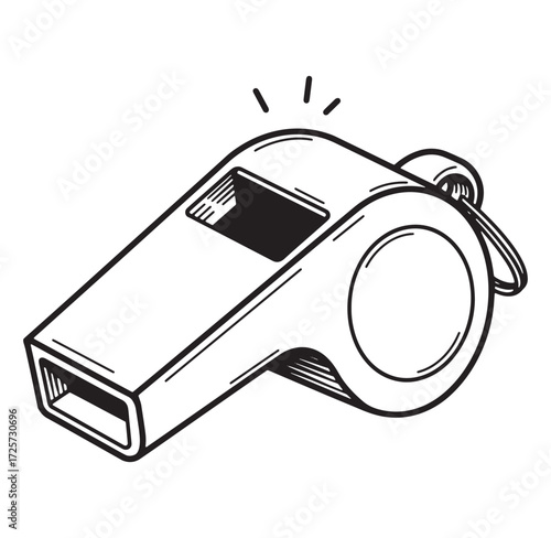 Simple illustrated black and white whistle depicting sound and announcement concepts