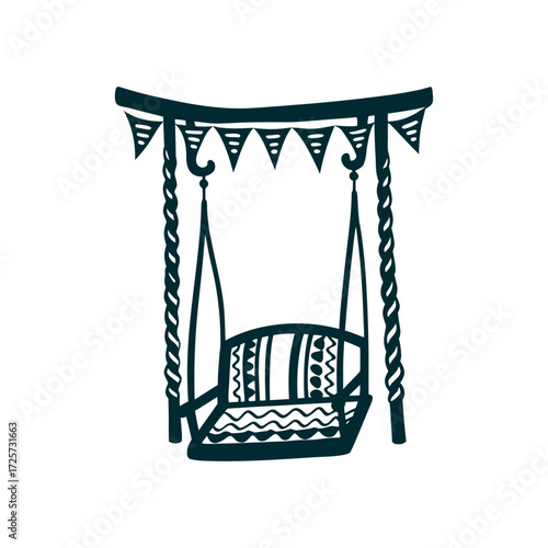 Teej Swing Jhoola Vector Illustration Teej Swing jhoola with curved seat and ropes hanging from a horizontal bar