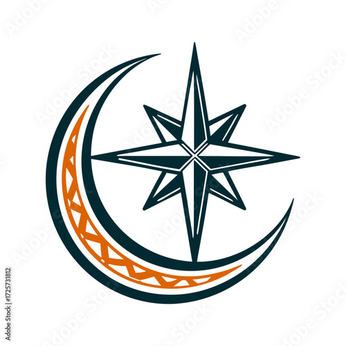 Eid Mubarak Crescent Moon and Star Geometric Icon Eid al Fitr Crescent moon and star in sharp geometric alignment with tapered points