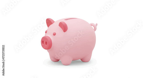 A pink piggy bank with a slot on top is centered on a plain white background, conveying a sense of saving and finance in a minimalist style.