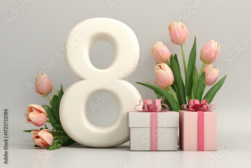 Celebrating an 8th Birthday With Flowers, a Gift, and a Decorative Number Dis...