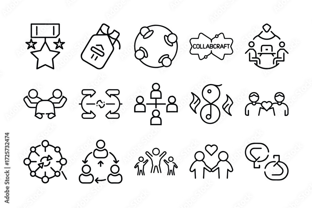 Fototapeta premium Collaboration & Teamwork Icons | Partnership, Connection & Unity Vector Set | Adobe Stock