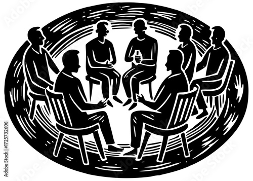 Group Therapy Circle Silhouette, Support Meeting SVG, PNG