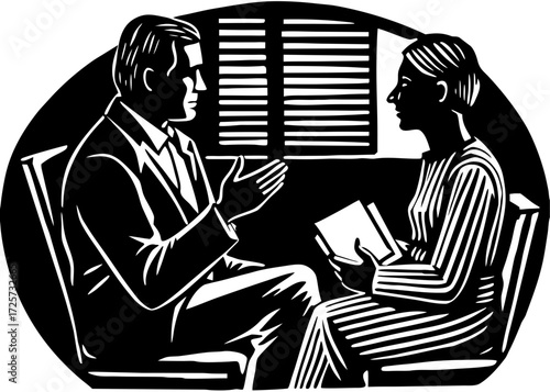 Therapist and Patient Talking Silhouette, Counseling Session SVG, PNG