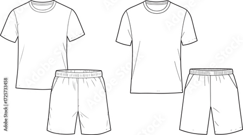 Two outfits of t shirts and shorts silhouette