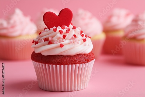 Delicious Red Velvet Cupcake With Heart Decoration Ready for Celebration