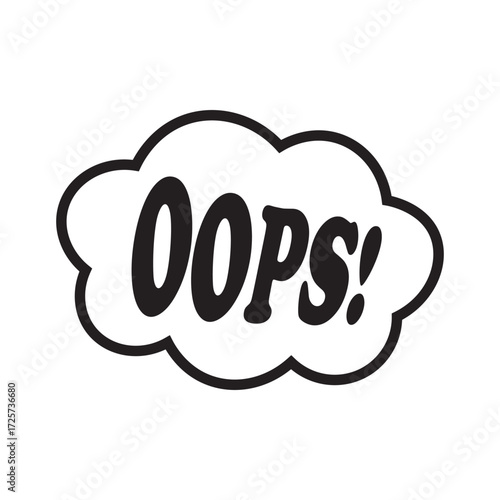 A playful vector illustration of the word Oops in a comic book style speech bubble or cloud, isolated on a white background. This graphic represents a mistake, error, or surprise