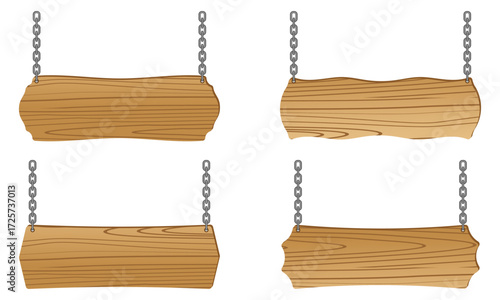 wooden board with chain set vector illustration isolated on white background.