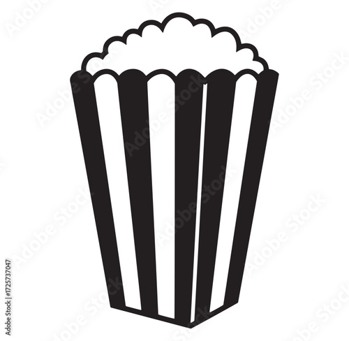 Classic movie snack popcorn in a striped paper box with white background