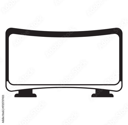 Clean black and white illustration of a modern curved screen computer monitor design