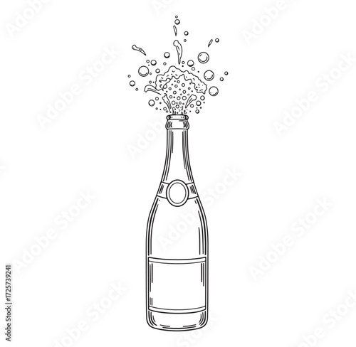 Elegant champagne bottle with bubbles bursting celebration and festive drink concept