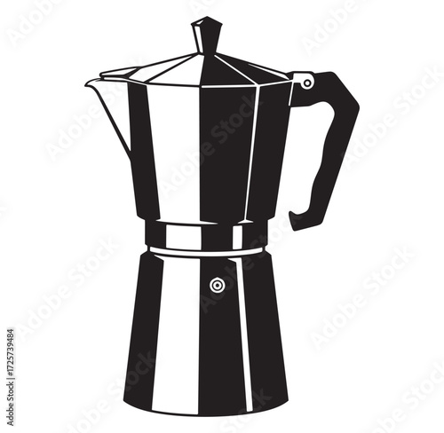 Elegant italian coffee maker illustration in black and white suitable for various designs