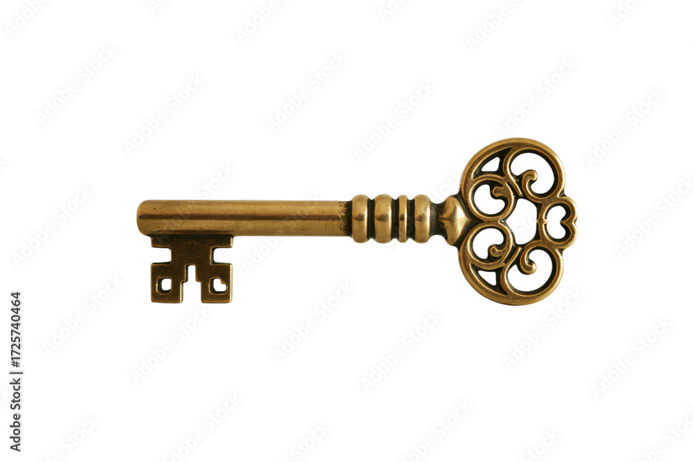 Obraz premium Antique golden key with intricate design against a on transparent background