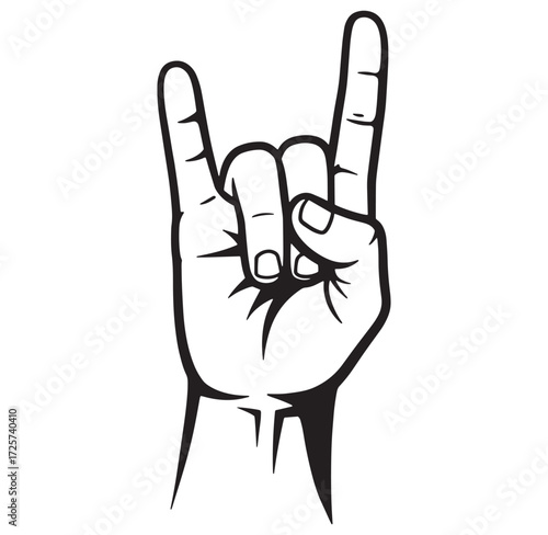Hand showing rock and roll sign gesture isolated on white background simple graphic
