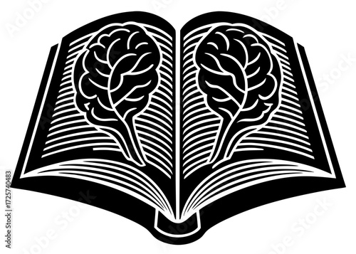 Open Book with Brain Silhouette, Education Knowledge SVG, PNG