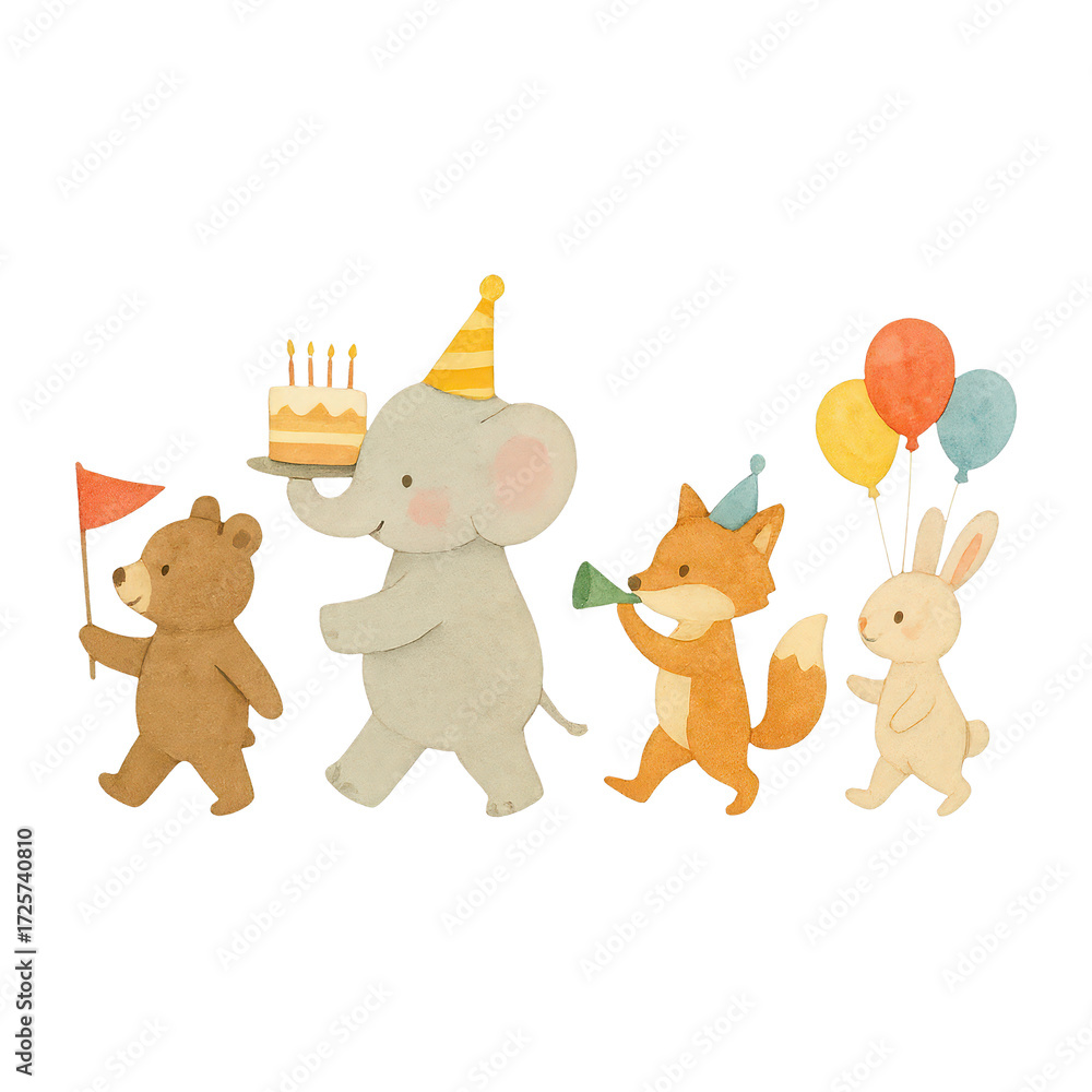 Naklejka premium PNG Adorable animal birthday parade