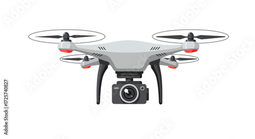 Gray Drone with Camera Four Rotors and Black Propellers.