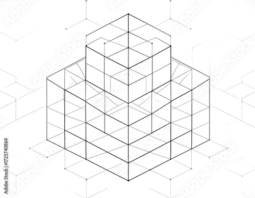 Abstract geometric composition of interconnected cubes