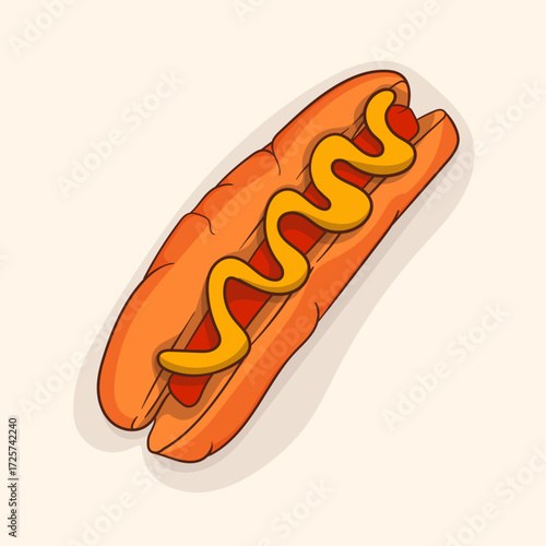 Homemade tasty Hot Dog with Yellow Mustard in isolated design