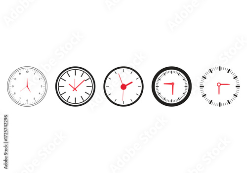clock wall icon, line style set vector illustration on white background. Time Vector icon.