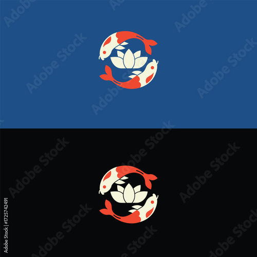 Elegant koi fish and lotus flower logo design isolated on white background symbolizing harmony, balance, and good fortune perfect for asianinspired brands, wellness centers, or spiritual practices